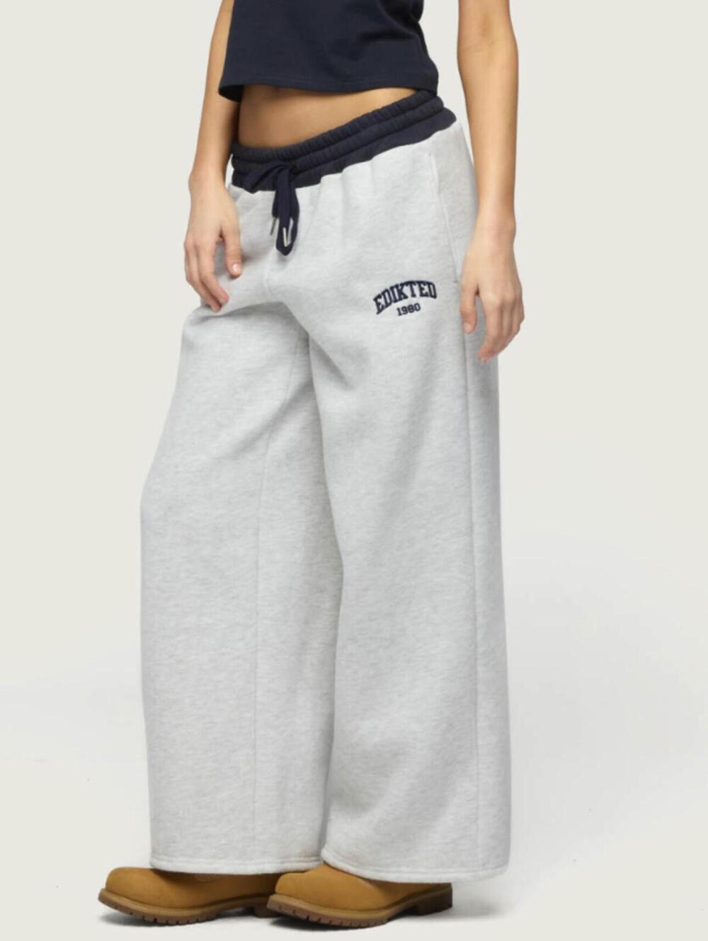Edikted Navy and Gray Contrast Logo Embroidered Sweatpants - Size - Large - Picture 2 of 8